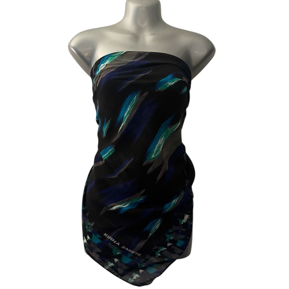 Kirna Zabete Black and Blue Patterned silky wrap